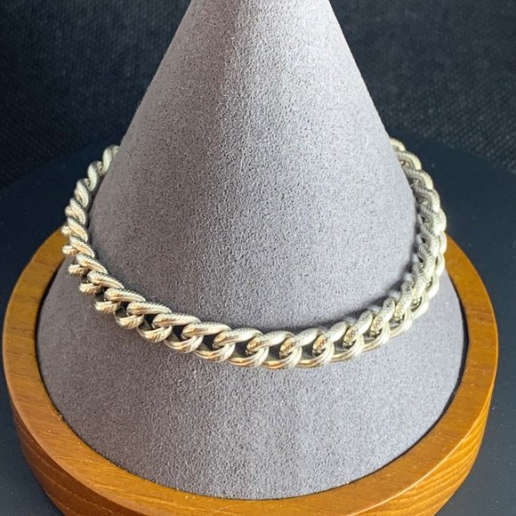 Vintage Sterling Silver 925 Textured Curb Link Bracelet, Lobster Claw Clasp 8" - Picture 2 of 9